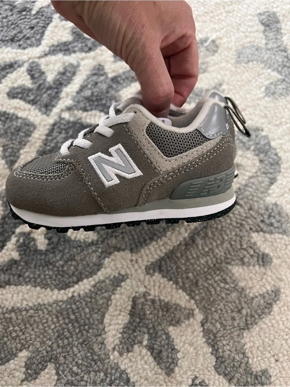 New Balance Gray and White Kids Lace-Up Sneakers